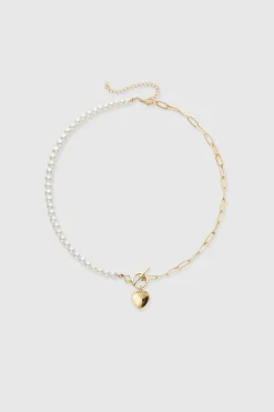 BABEYOND Jewelry|Heart-Shaped Pendant Pearl Necklace White