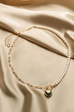 BABEYOND Jewelry|Heart-Shaped Pendant Pearl Necklace White