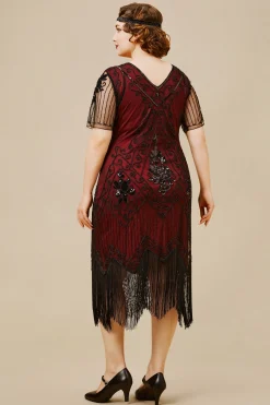 BABEYOND Dresses|Irregular Fringe Beaded Sequin Plus Dress Dark Red