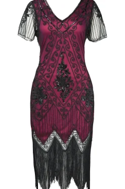 BABEYOND Dresses|Irregular Fringe Beaded Sequin Plus Dress Dark Red