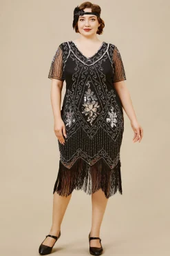 BABEYOND Dresses|Irregular Fringe Gatsby Party Plus Dress Black/Silver