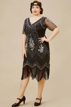 BABEYOND Dresses|Irregular Fringe Gatsby Party Plus Dress Black/Silver