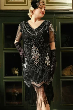 BABEYOND Dresses|Irregular Fringe Gatsby Party Plus Dress Black/Silver