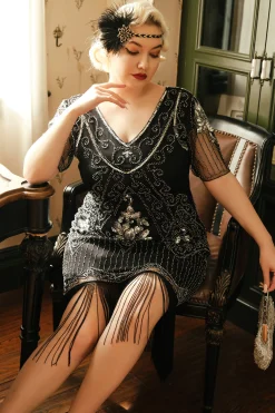 BABEYOND Dresses|Irregular Fringe Gatsby Party Plus Dress Black/Silver