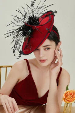 BABEYOND Headpieces & Fascinators|Irregular Spindle Feather Fascinator Black/Red