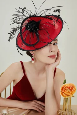 BABEYOND Headpieces & Fascinators|Irregular Spindle Feather Fascinator Black/Red