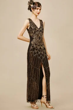 BABEYOND Dresses|La Revue Negre Beaded Hem Evening Gown Black/Gold
