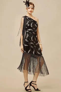 BABEYOND Dresses|La Revue Negre Feather Sequins Evening Gown Black/Silver