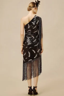 BABEYOND Dresses|La Revue Negre Feather Sequins Evening Gown Black/Silver