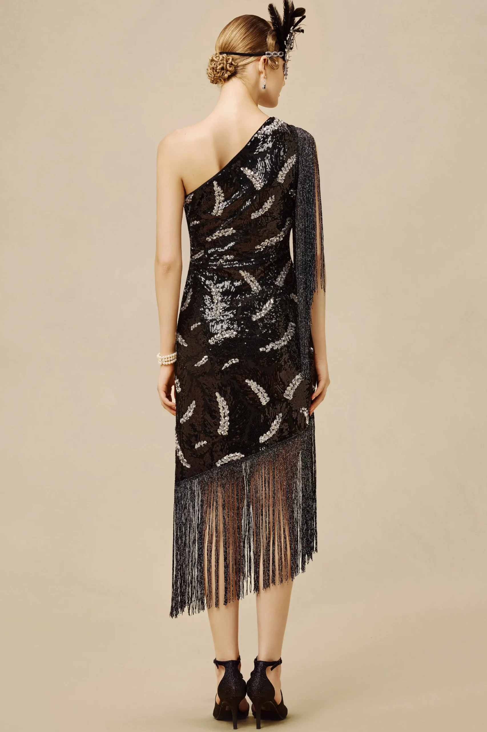 BABEYOND Dresses|La Revue Negre Feather Sequins Evening Gown Black/Silver