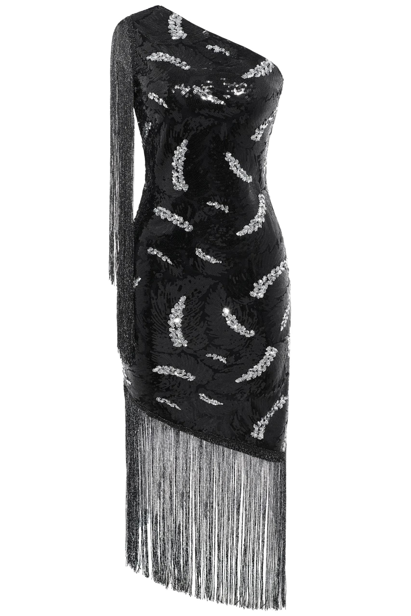 BABEYOND Dresses|La Revue Negre Feather Sequins Evening Gown Black/Silver