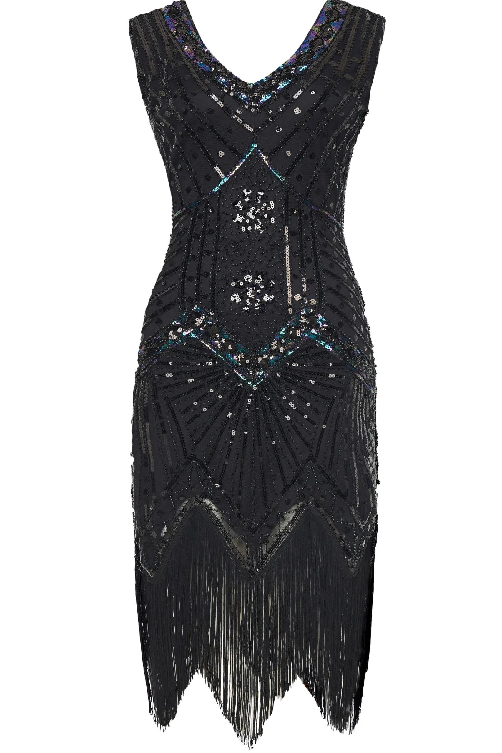 BABEYOND Dresses|Long Fringe Flapper Art Deco Plus Dress Black