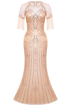 BABEYOND Dresses|Mermaid Hem Maxi Sequin Fringe Dress Champagne