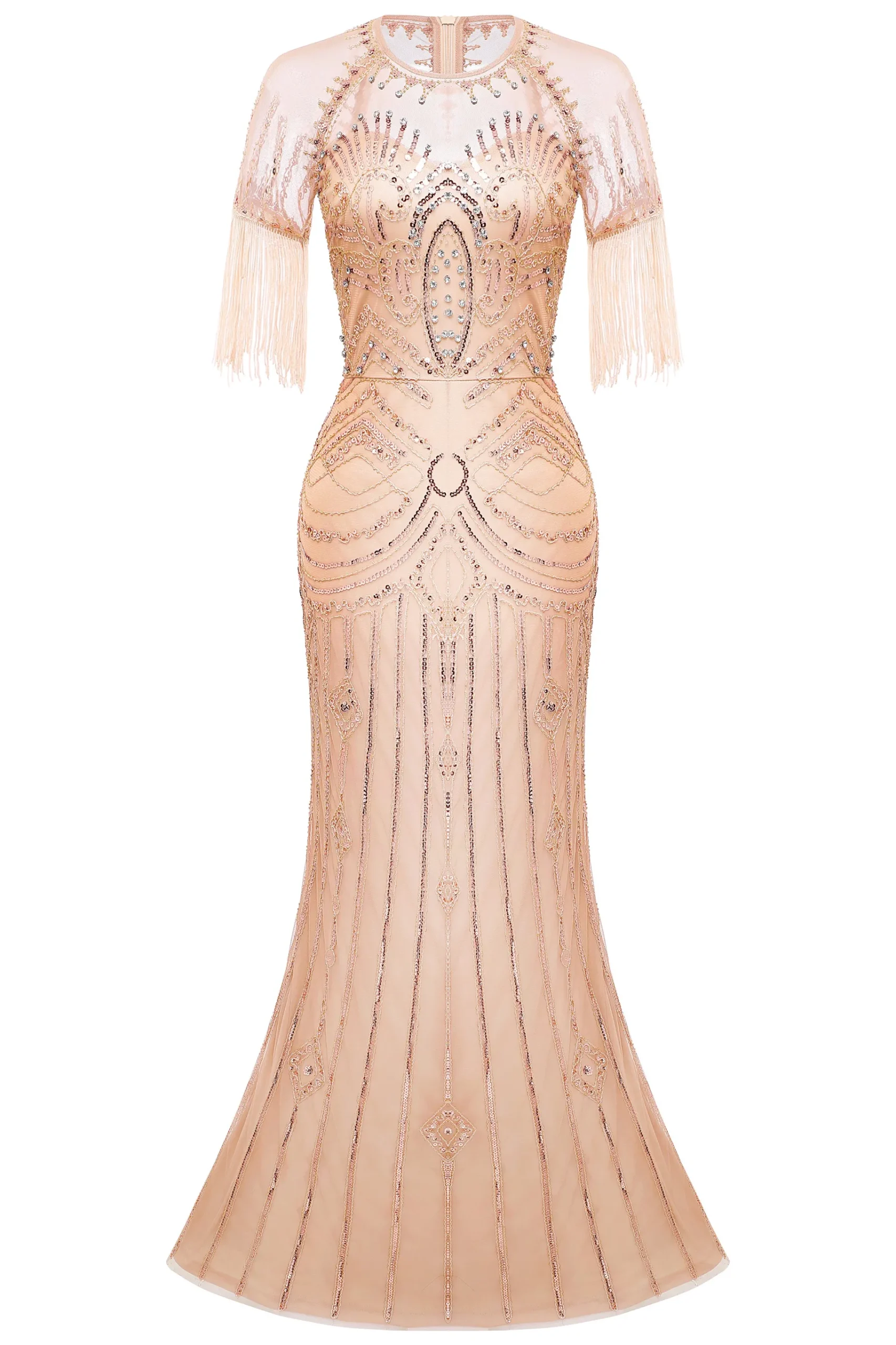 BABEYOND Dresses|Mermaid Hem Maxi Sequin Fringe Dress Champagne