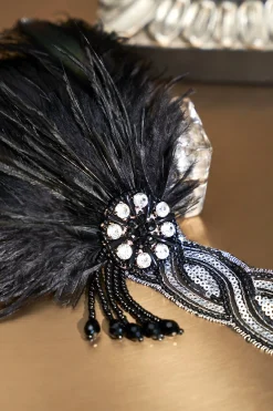 BABEYOND Headpieces & Fascinators|Ostrich Feather Sequin Headband Black/Silver