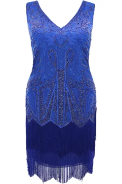 BABEYOND Dresses|Paisley Art Deco Flapper Plus Dress Dark Blue
