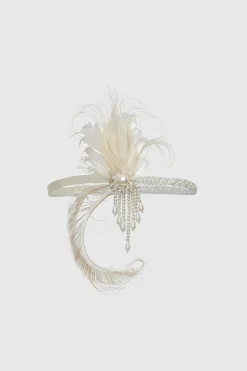 BABEYOND Headpieces & Fascinators|Peacock Feather Pearl Tassel Headpiece Cream