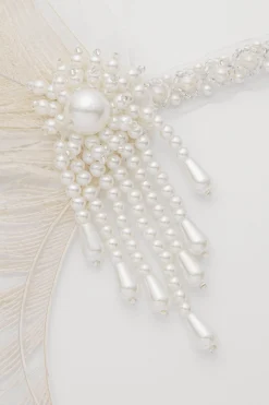 BABEYOND Headpieces & Fascinators|Peacock Feather Pearl Tassel Headpiece Cream