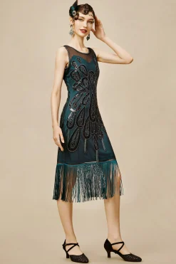 BABEYOND Dresses|Peacock Tassel Flapper Dress Dark Green