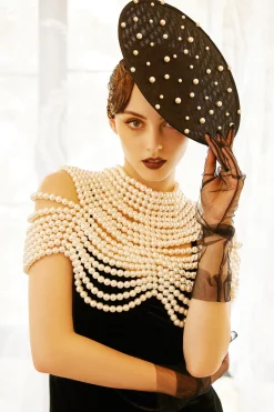 BABEYOND Shawls & Scarves|Pearl Body Chain Beaded Shawl Cream