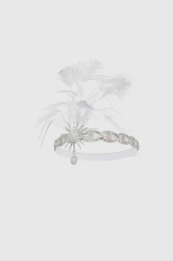 BABEYOND Headpieces & Fascinators|Pearl Studded Sequin Feather Headpiece White