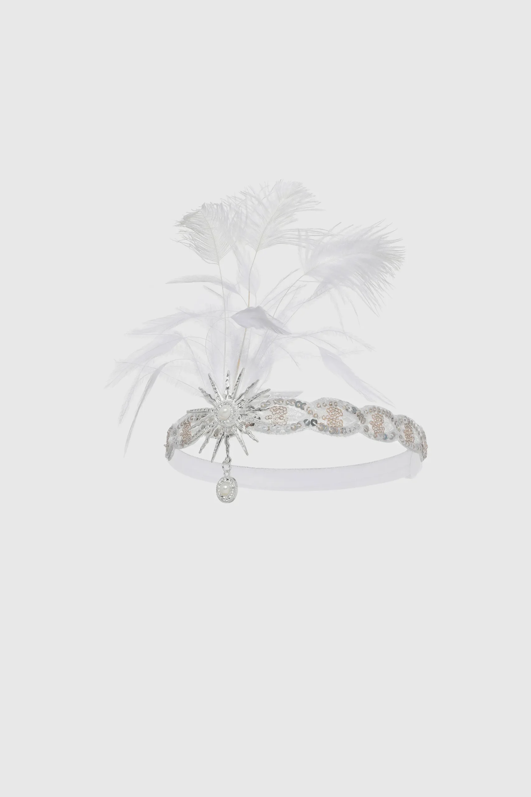 BABEYOND Headpieces & Fascinators|Pearl Studded Sequin Feather Headpiece White