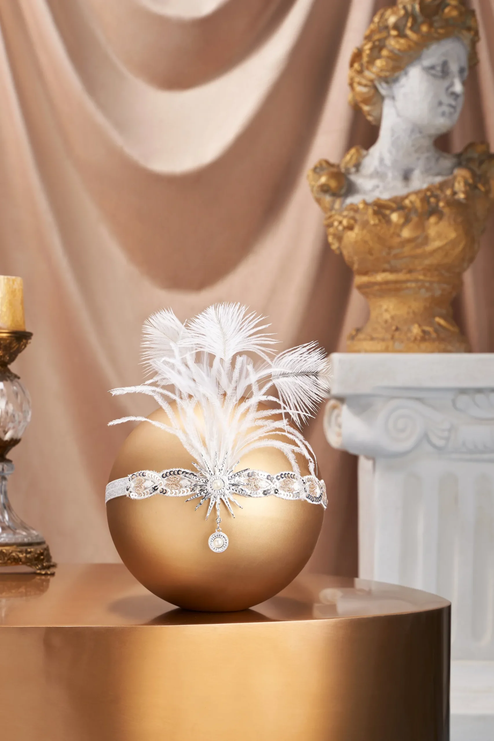 BABEYOND Headpieces & Fascinators|Pearl Studded Sequin Feather Headpiece White