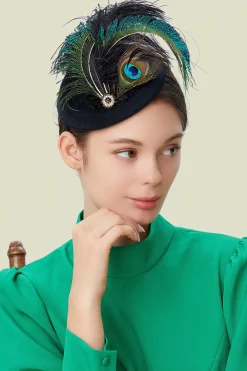 BABEYOND Headpieces & Fascinators|Pillbox Peacock Feather Fascinator Dark Green