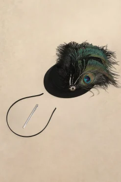 BABEYOND Headpieces & Fascinators|Pillbox Peacock Feather Fascinator Dark Green