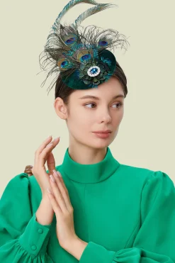 BABEYOND Headpieces & Fascinators|Pillbox Peacock Flapper Fascinator Dark Green