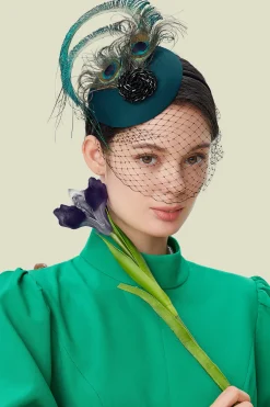 BABEYOND Headpieces & Fascinators|Pillbox Veil Peacock Fascinator Dark Green