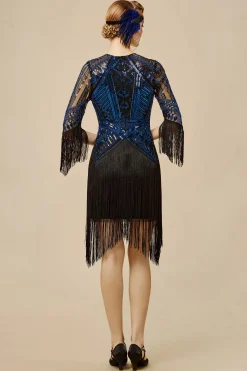 BABEYOND Dresses|Princesse Tam Tam Art Deco Fringe Flapper Dress Black/Blue