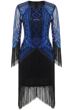 BABEYOND Dresses|Princesse Tam Tam Art Deco Fringe Flapper Dress Black/Blue