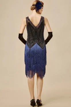 BABEYOND Dresses|Princesse Tam Tam Beaded Sequins Flapper Dress Black/Blue