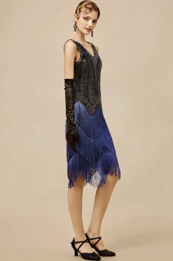 BABEYOND Dresses|Princesse Tam Tam Beaded Sequins Flapper Dress Black/Blue