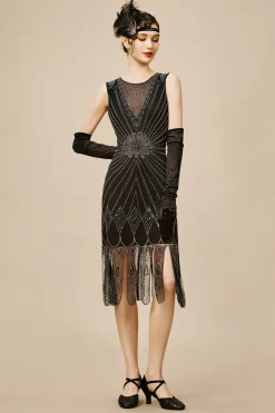 BABEYOND Dresses|Princesse Tam Tam Petals Embroidery Flapper Dress Black/Silver