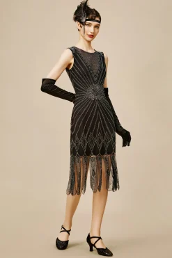 BABEYOND Dresses|Princesse Tam Tam Petals Embroidery Flapper Dress Black/Silver