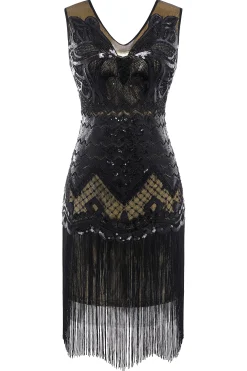 BABEYOND Dresses|Princesse Tam Tam Sequins Fringe Flapper Dress Black/Gold