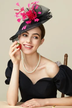 BABEYOND Headpieces & Fascinators|Race Day Feather Cocktail Fascinator Black/Red