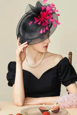 BABEYOND Headpieces & Fascinators|Race Day Feather Cocktail Fascinator Black/Red