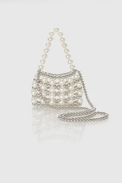 BABEYOND Handbags|Reticulated Beaded Evening Pearl Purse Cream