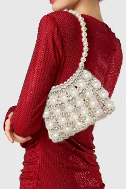 BABEYOND Handbags|Reticulated Beaded Evening Pearl Purse Cream