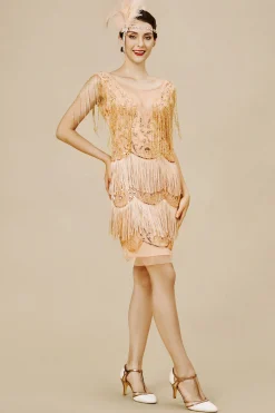 BABEYOND Dresses|Retro Fringe Sleeve Sequin Mini Dress Champagne
