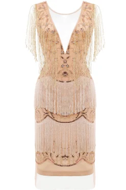 BABEYOND Dresses|Retro Fringe Sleeve Sequin Mini Dress Champagne
