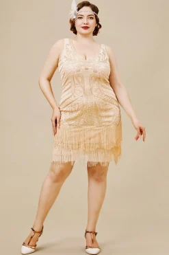 BABEYOND Dresses|Retro Paisley Art Deco Mini Plus Dress Beige