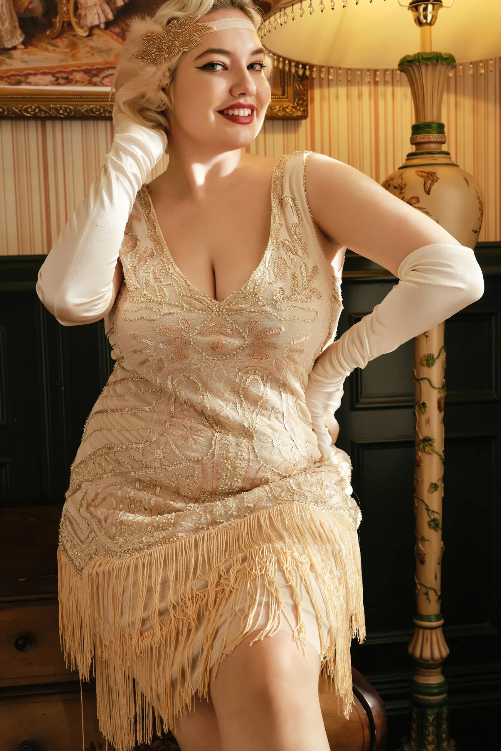 BABEYOND Dresses|Retro Paisley Art Deco Mini Plus Dress Beige