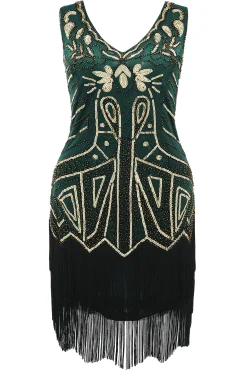BABEYOND Dresses|Retro Paisley Art Deco Party Plus Dress Dark Green/Gold