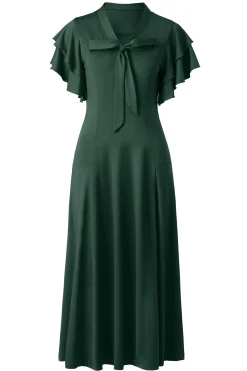 BABEYOND Dresses|Retro Tie Neck Midi Ruffle Dress