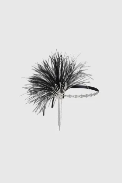BABEYOND Headpieces & Fascinators|Rhinestone Beaded Feather Headband Black/Silver