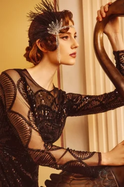 BABEYOND Headpieces & Fascinators|Rhinestone Beaded Feather Headband Black/Silver